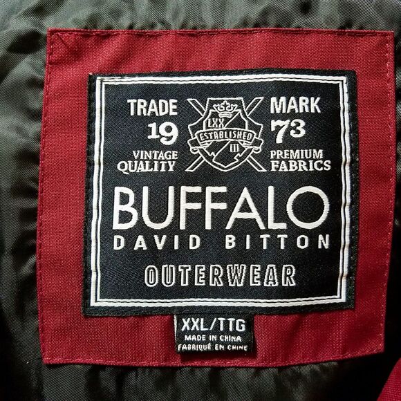 Buffalo David Bitton Coat Men’s XXL 2X Burgundy Puffer Parka Trademark 1973 Hood - Picture 4 of 4